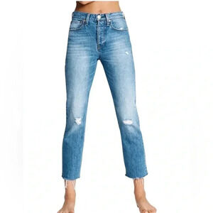 Rag & Bone New York Maya High Rise Ankle Slim Distressed Button Fly AquariuSHO